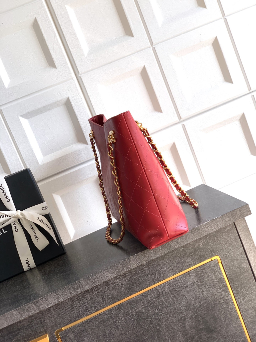 Chanel Large Hobo Bag Burgundy Calfskin with Gold-Tone Hardware