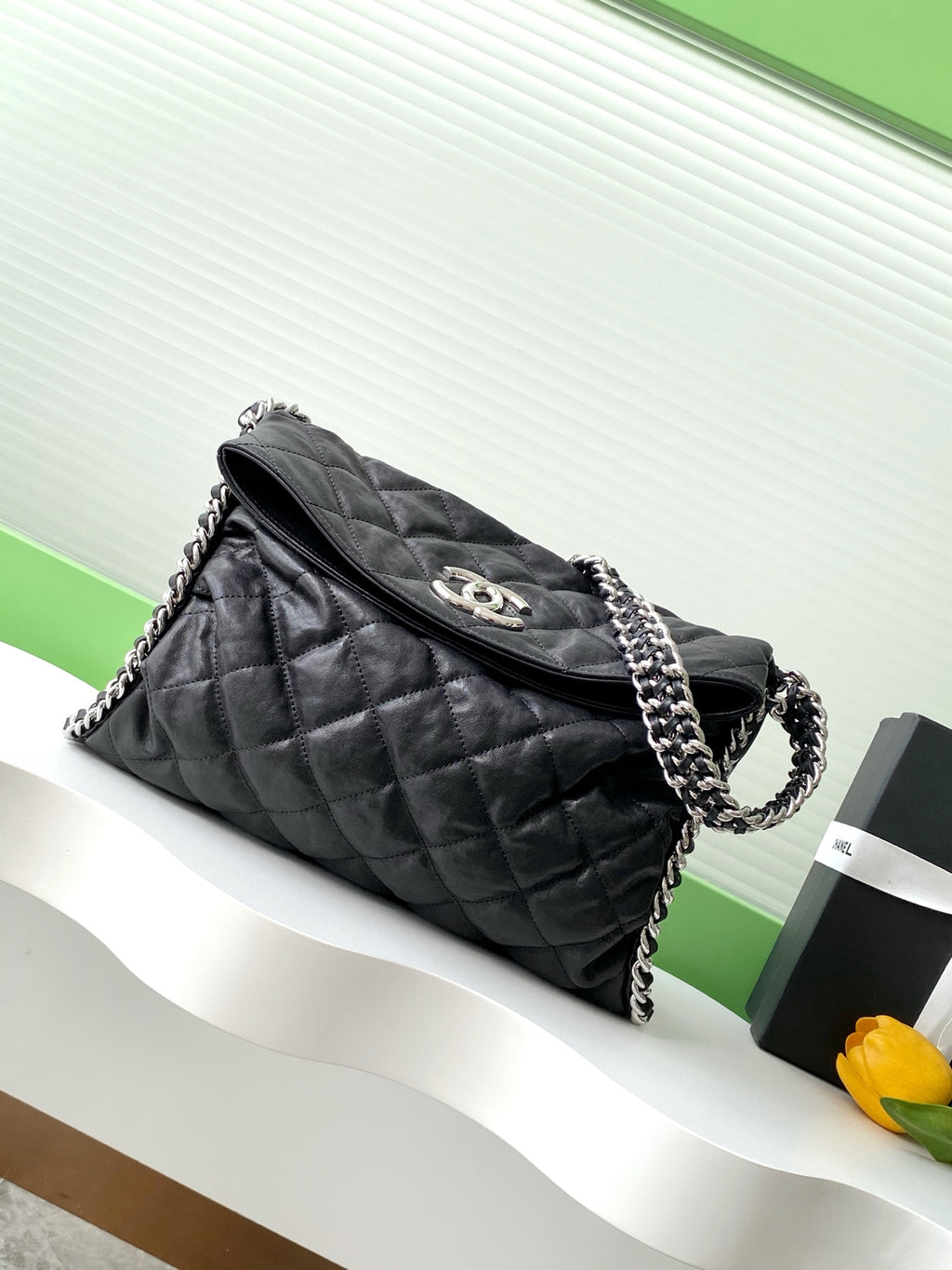 Chanel Large Black Quilted Leather Shoulder Flap Bag (SHW)