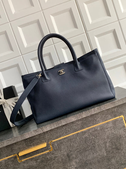 Chanel Executive Cerf Tote — Midnight Navy Caviar Leather with Silver Hardware