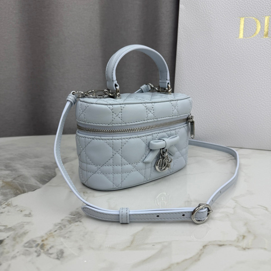 Dior Adiorable Mini Vanity Case — Ice Blue Cannage Lambskin with Silver Hardware