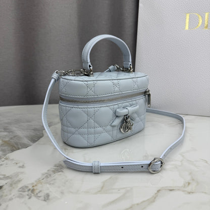 Dior Adiorable Mini Vanity Case — Ice Blue Cannage Lambskin with Silver Hardware
