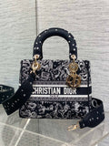 Dior Lady D-Lite Bag – Jungle Animal Constellation Embroidery (Black / White Thread)