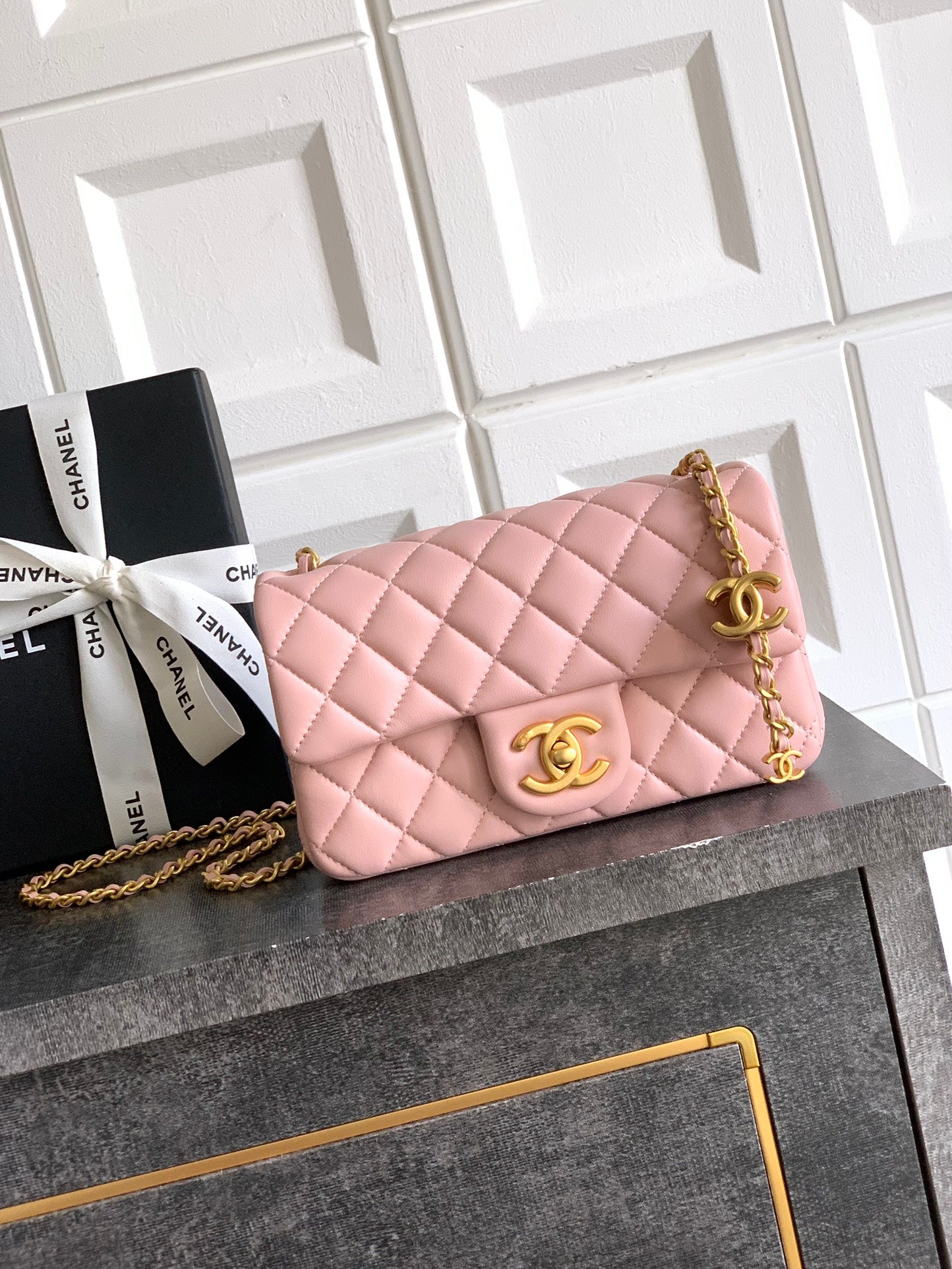 Chanel Classic Flap Medium Sakura Pink Gold Hardware CC Charm