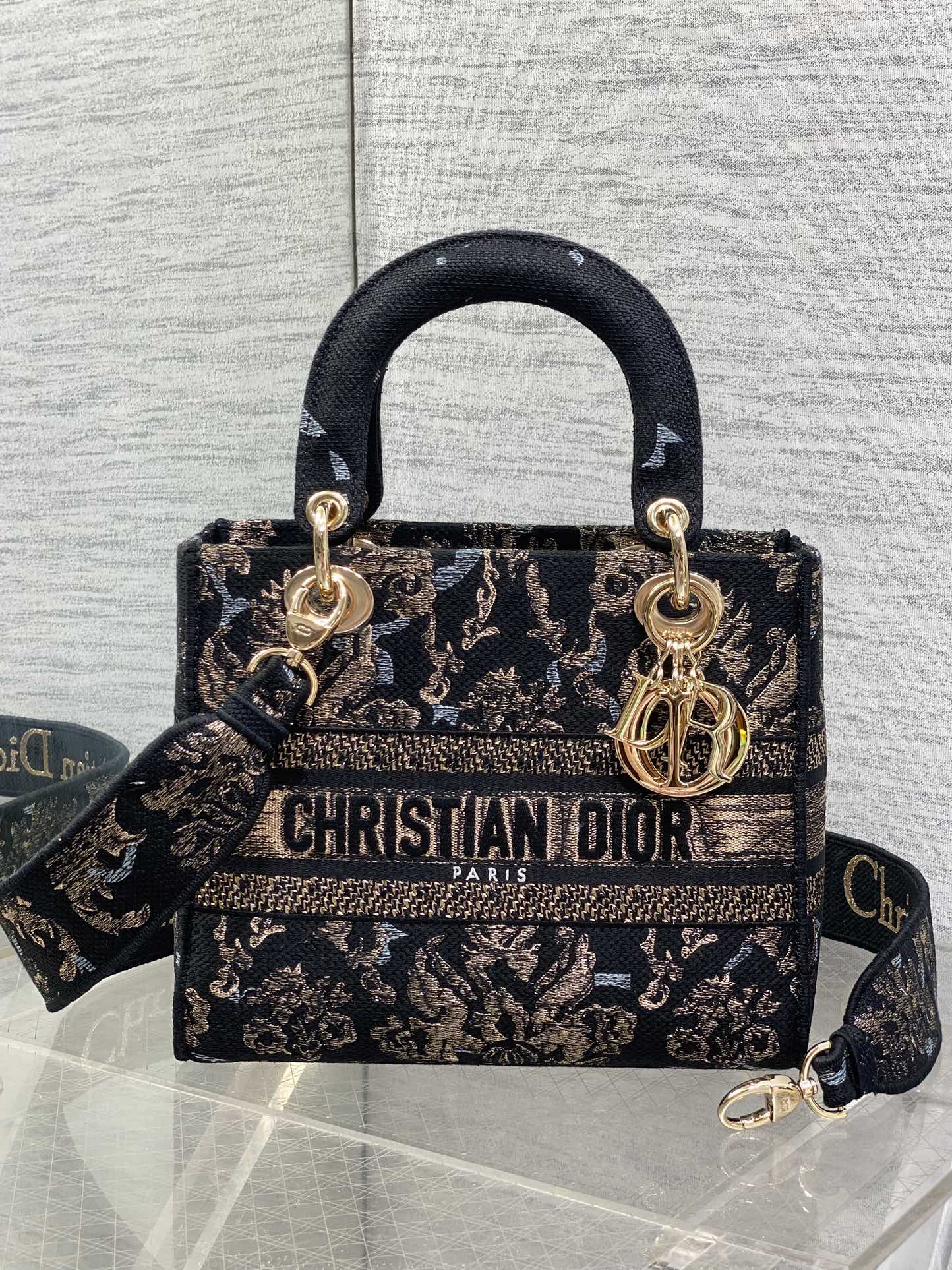 Dior Lady D-Lite Bag – Animal Toile de Jouy Embroidery (Black / Gold)