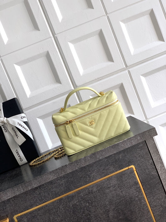 Chanel 26P Lunchbox Vanity Bag — Butter Yellow Caviar Leather with Antique Gold Hardware