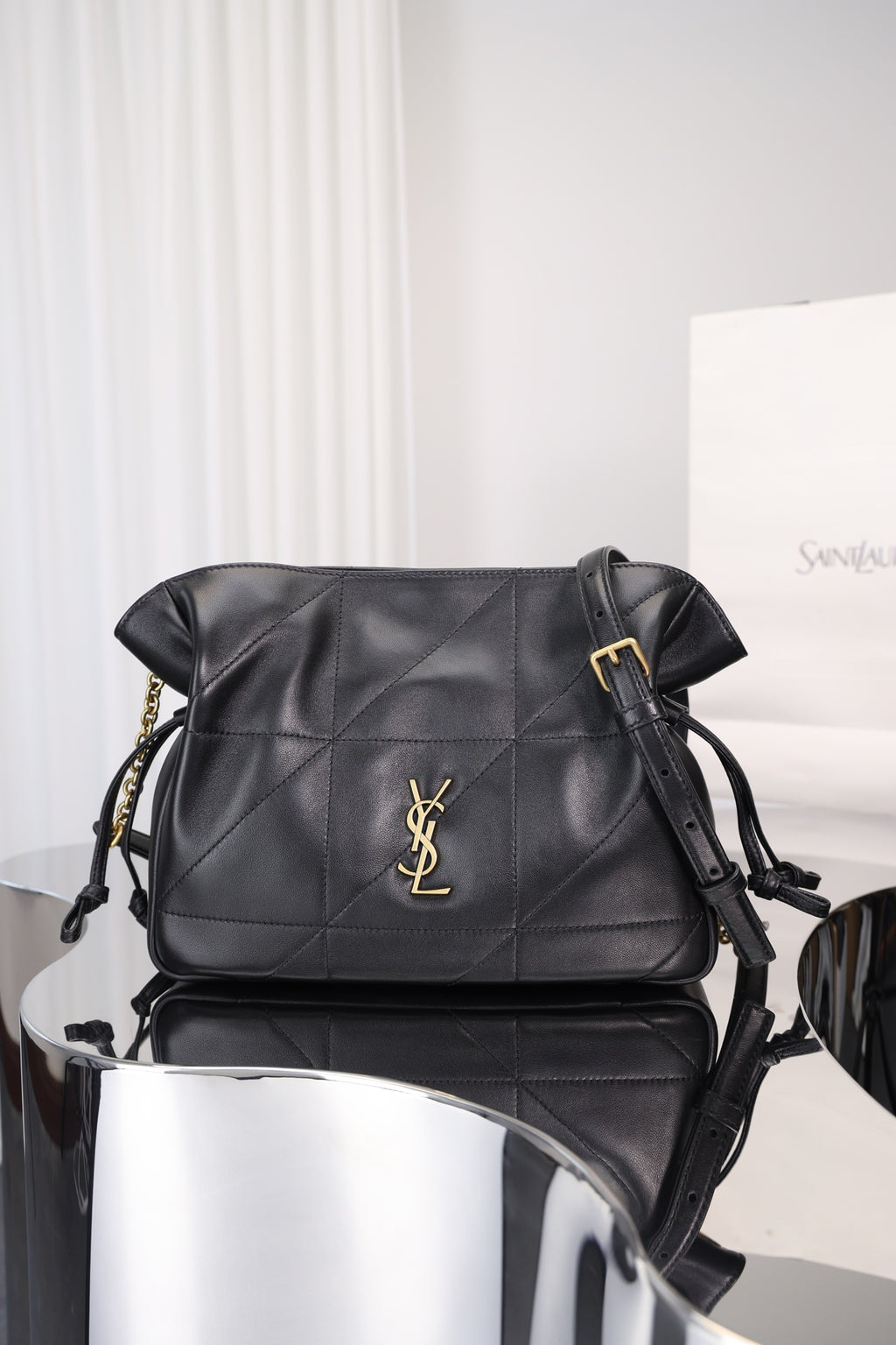 Saint Laurent Jamie Shoulder Bag Small — Black Nappa Lambskin with Antique Gold Hardware