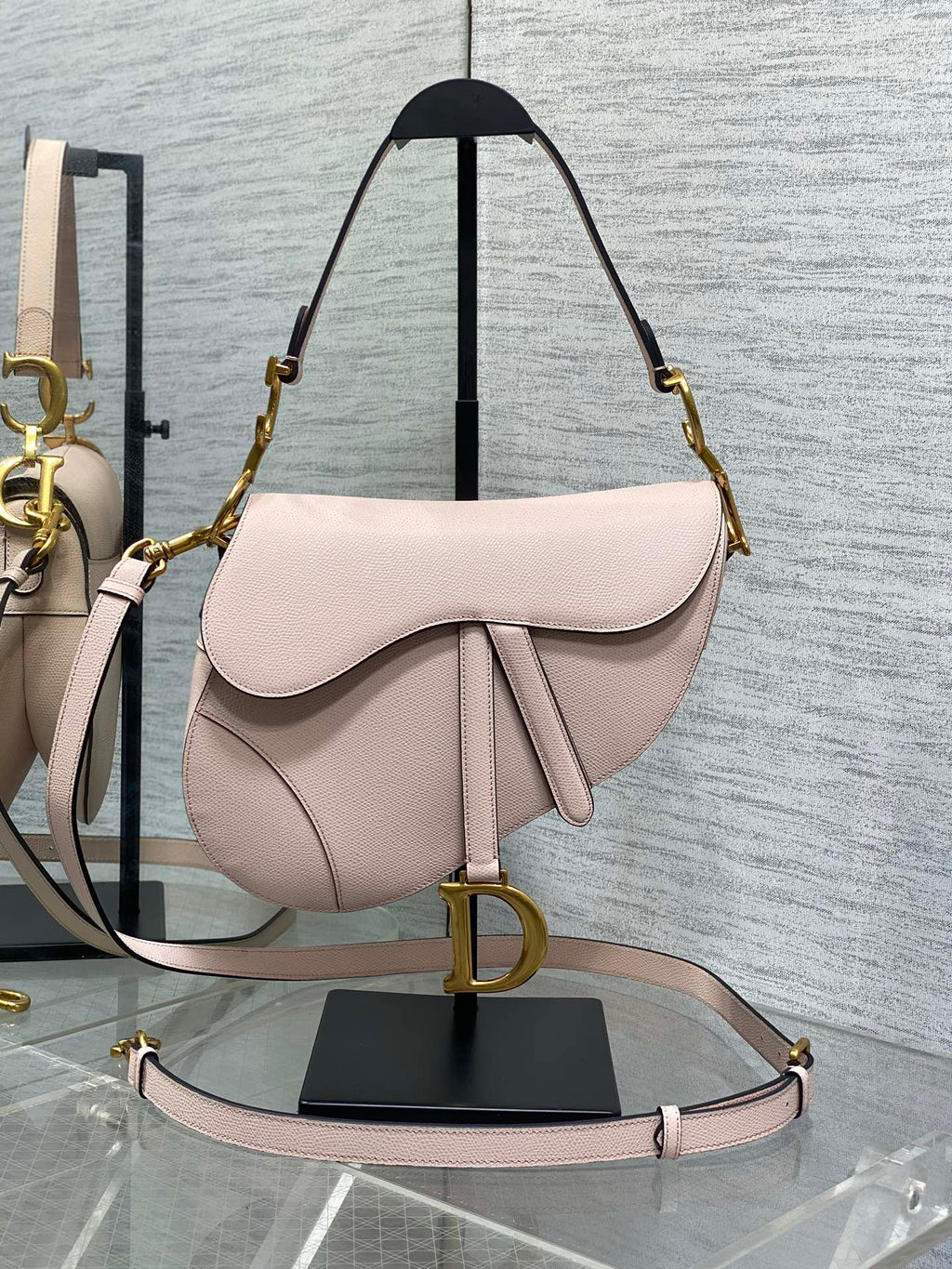 Dior Saddle Bag — Powder Rose Grained Calfskin with Gold Hardware