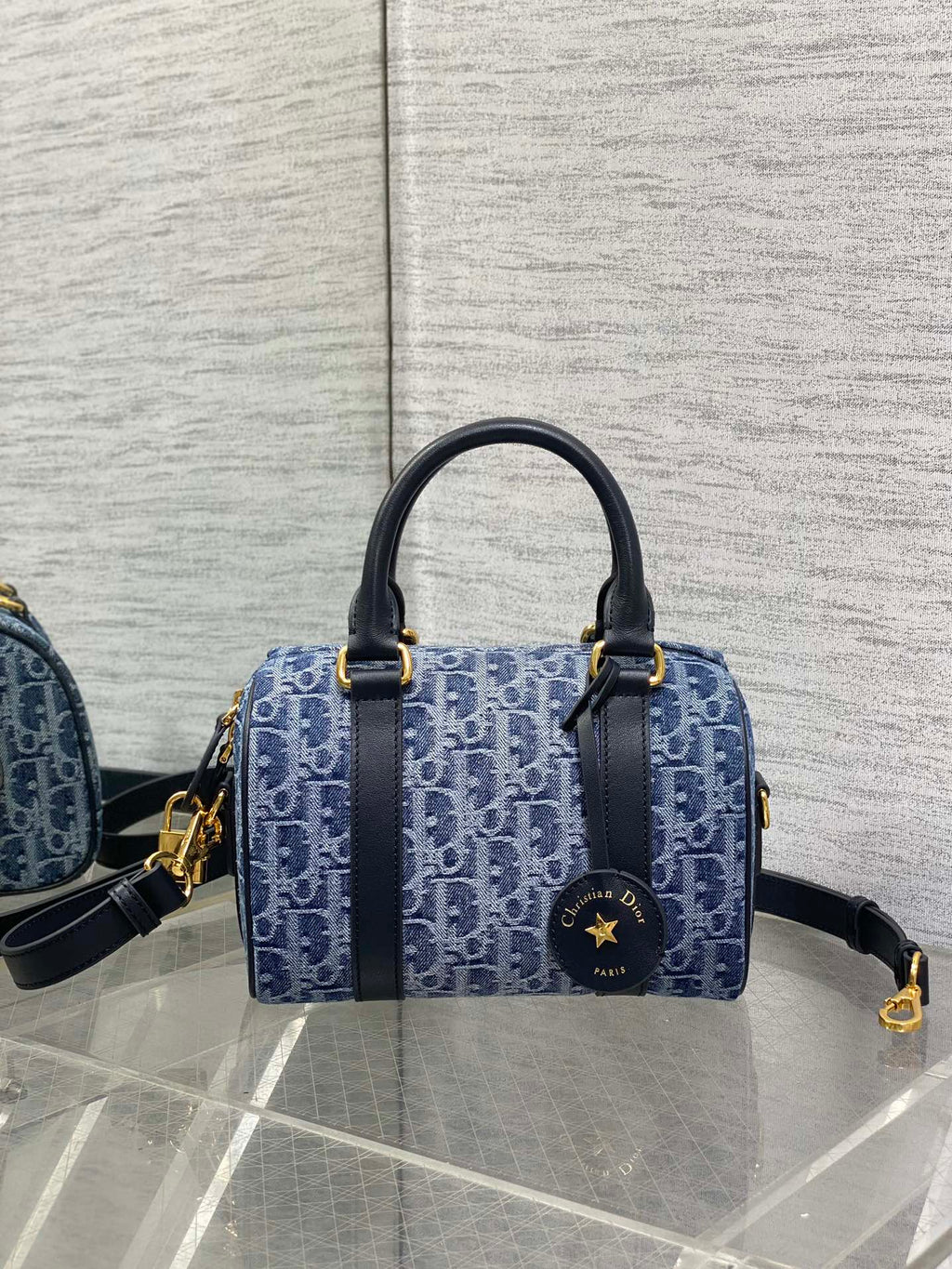 Dior Groove 20 Mini Boston Bag — Blue Dior Oblique Denim with Black Leather Trim