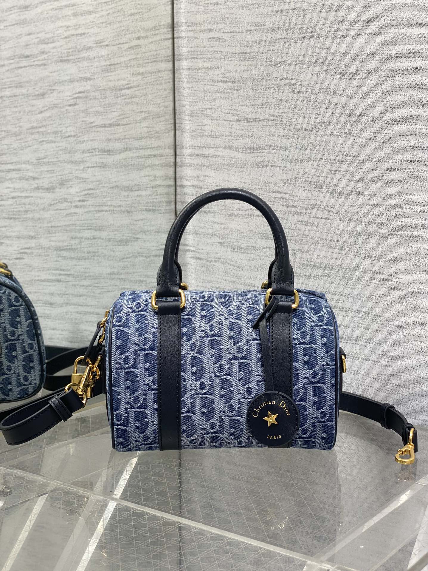 Dior Groove 20 Mini Boston Bag — Blue Dior Oblique Denim with Black Leather Trim