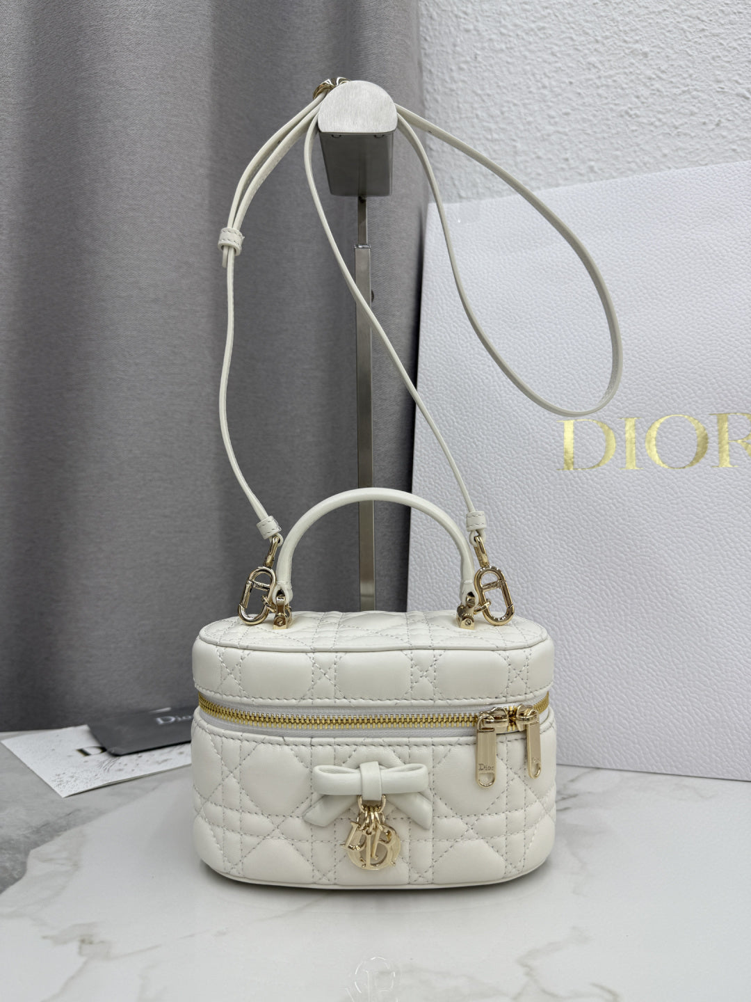Dior Adiorable Mini Vanity Case — White Cannage Lambskin with Gold Hardware