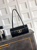 Chanel 26S Bowling Bag — Black Grained Calfskin with White Trim and Gold Hardware