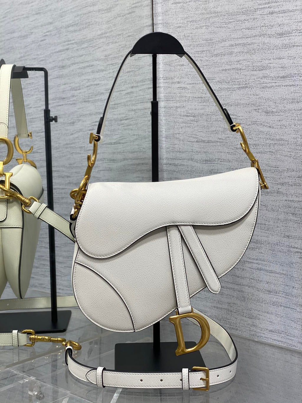 Dior Saddle Bag — White Grained Calfskin with Gold Hardware
