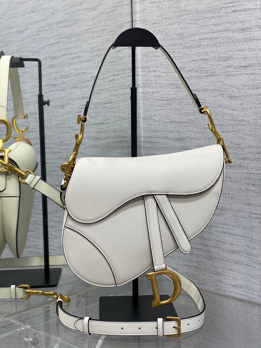 Dior Saddle Bag — White Grained Calfskin with Gold Hardware