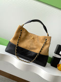 Chanel 25A Métiers d'Art Tote — Camel Suede & Black Caviar Leather with Gold Hardware