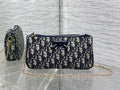 Dior Oblique Bow Chain Bag — Navy Oblique Jacquard Canvas with Black Leather Bow and Gold Hardware