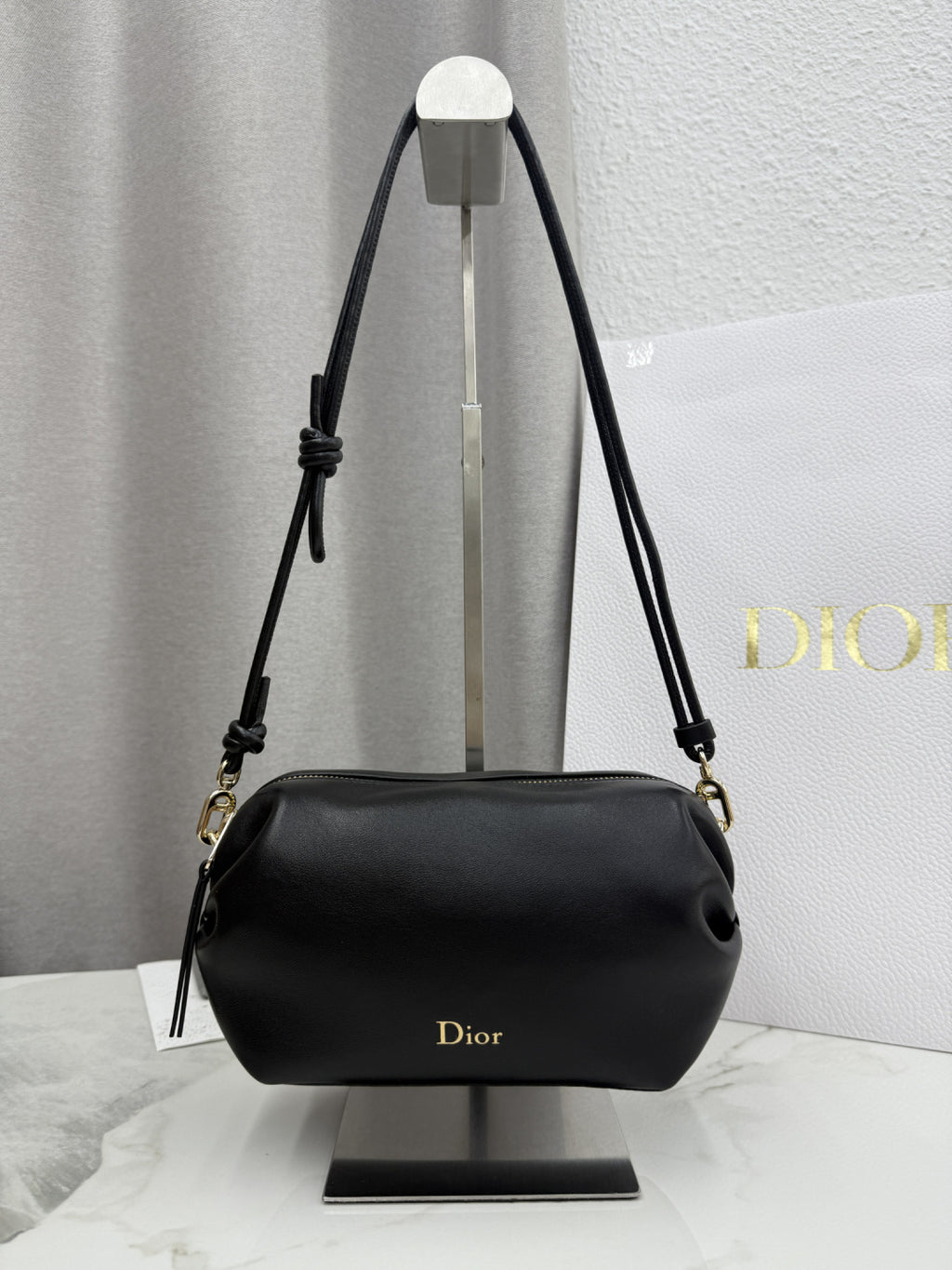 Dior D-Cushion Camera Bag — Black Ultra-Soft Lambskin with Gold Hardware