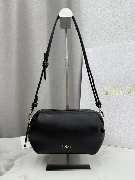 Dior D-Cushion Camera Bag — Black Ultra-Soft Lambskin with Gold Hardware