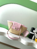 Chanel 26C Raffia Basket Bag Pink Lambskin Small