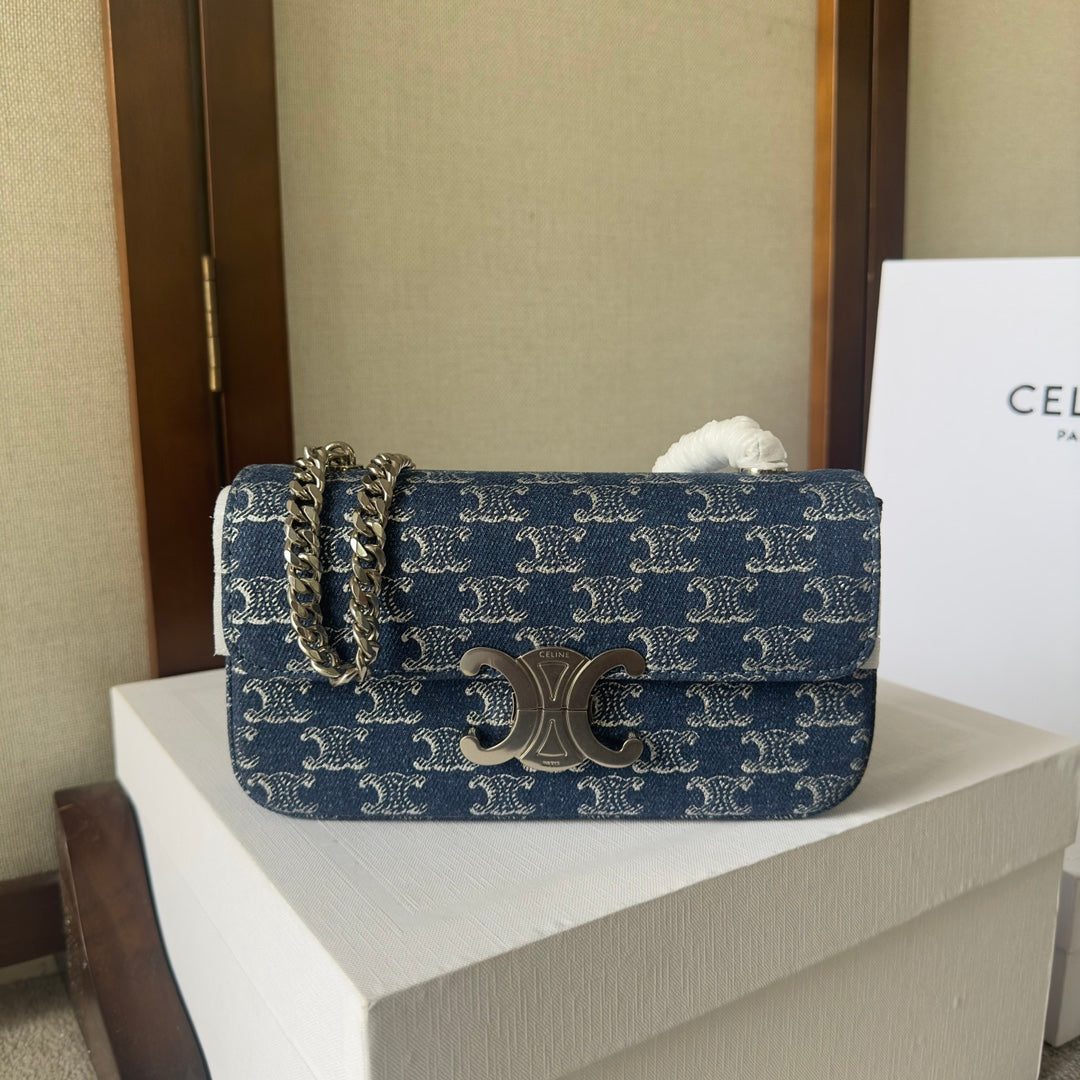 Celine Triomphe Chain Shoulder Bag – Denim
