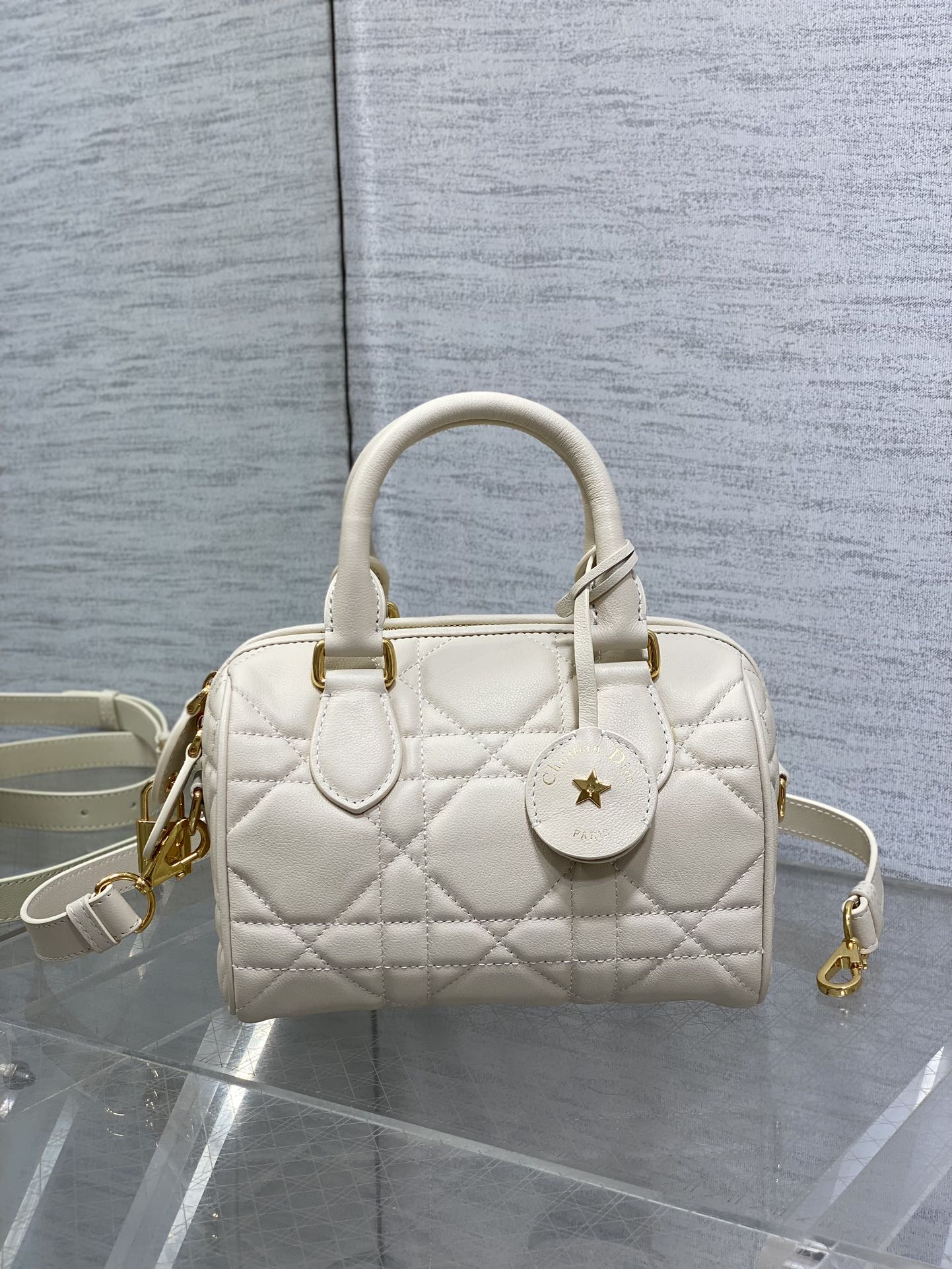 Dior Groove 20 Mini Boston Bag — Latte White Cannage Lambskin