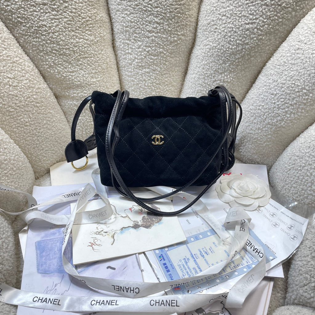 Chanel 25 Mini Hobo Bag Black Suede & Gold